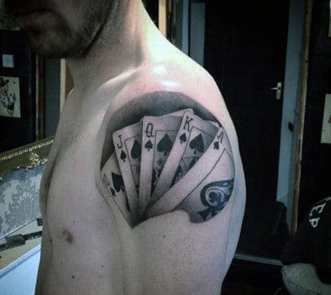 Realistic Shoulder Playing Card Male Tattoo Ideas