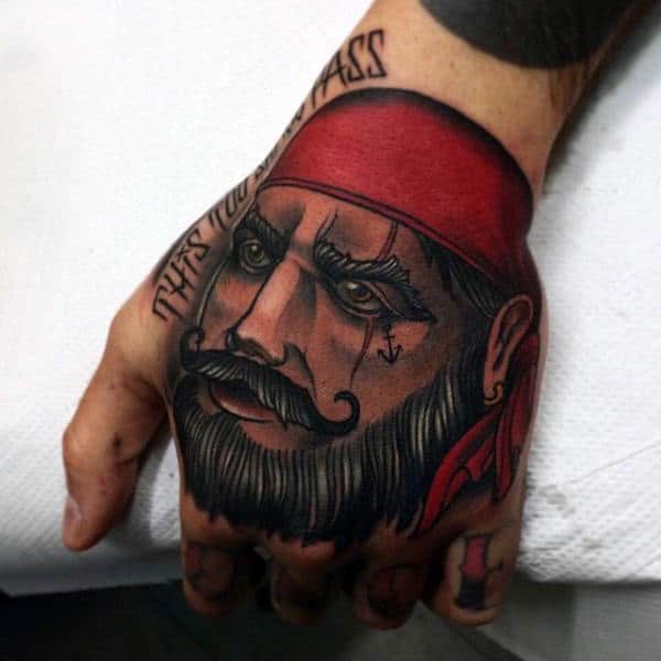 Red Turbaned Interesting Pirate Tattoo Male Hands