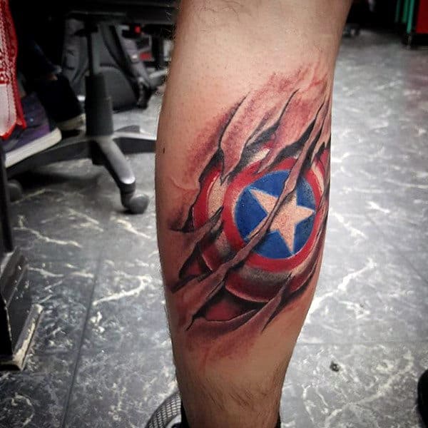 Ripped Skin Captain America Shield Male Tattoo Designs