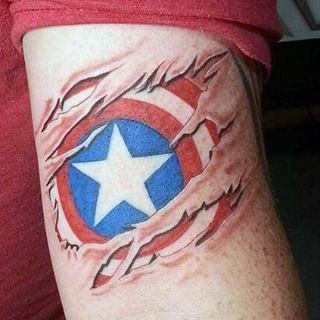 Ripped Skin Captain America Tricep Guys Tattoo Design Ideas