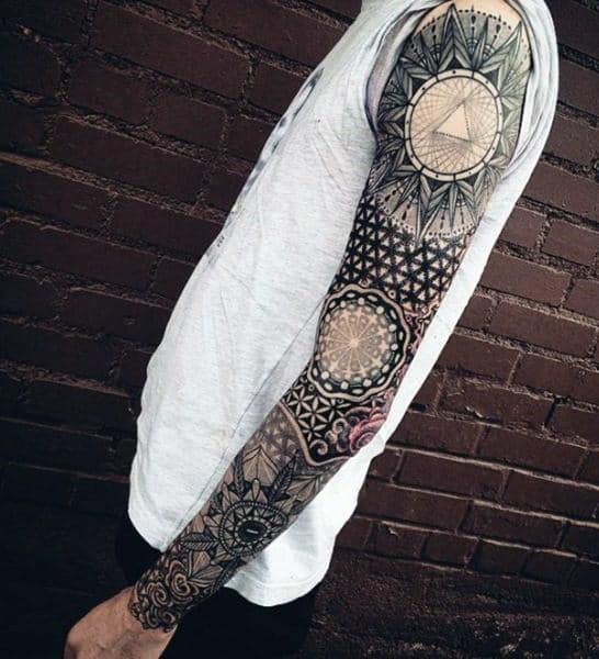 Sacred Geometry Delicate Pattern Guys Sleeve Tattoo