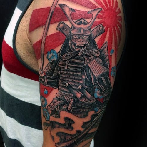 Samuari Mens Warrior Rising Sun Half Sleeve Tattoo