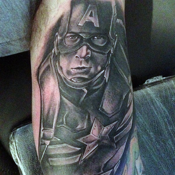Shaded Mens Arm Captain America Tattoos
