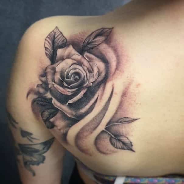 shoulder black and grey rose tattoos bianxxc