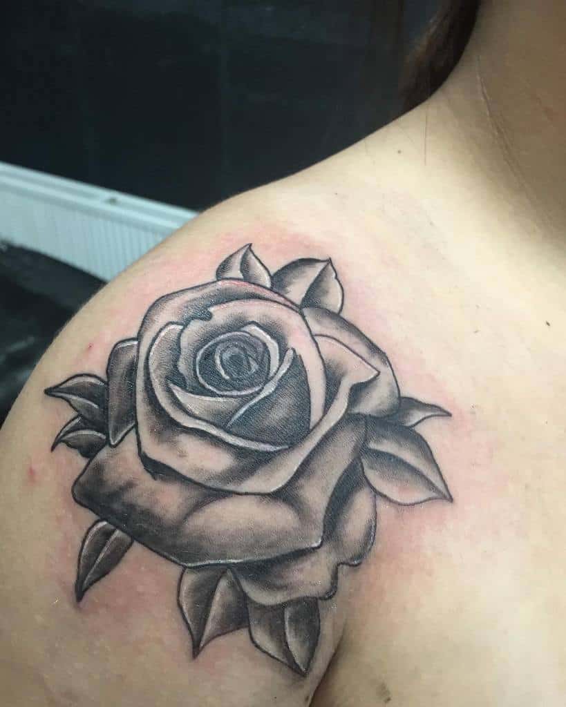 shoulder black and grey rose tattoos melltattooistxx