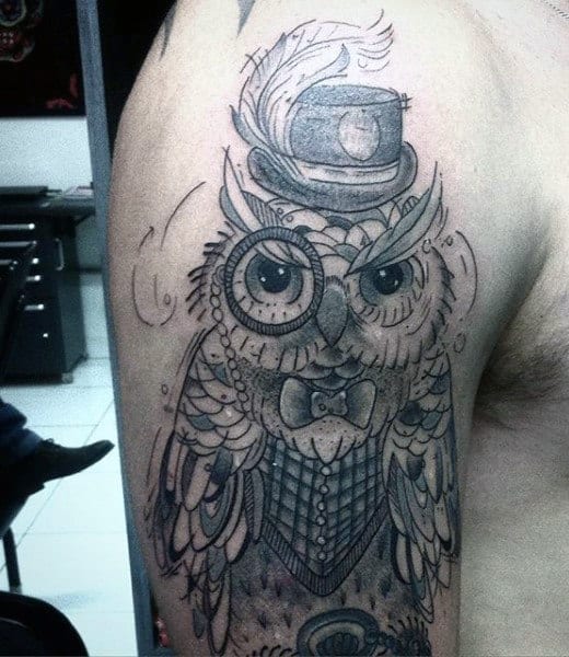 Simple Owl Tattoo On Man Arm