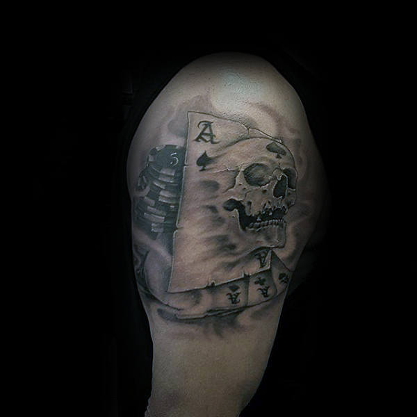 Skull Mens Upper Arm Playing Card Tattoo Inspiration