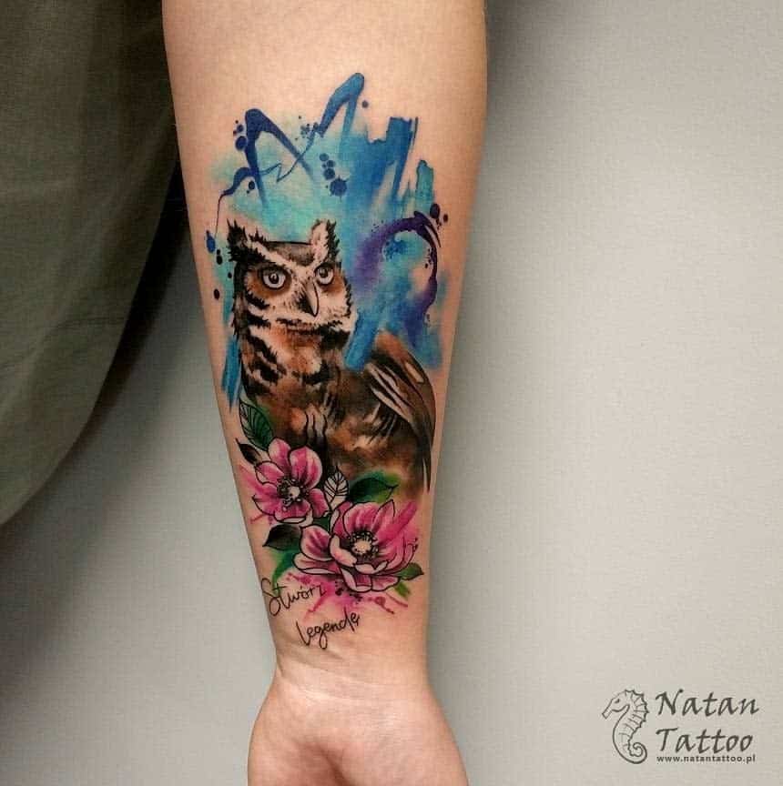 Small Colored Owl Tattoos natantattoo pl