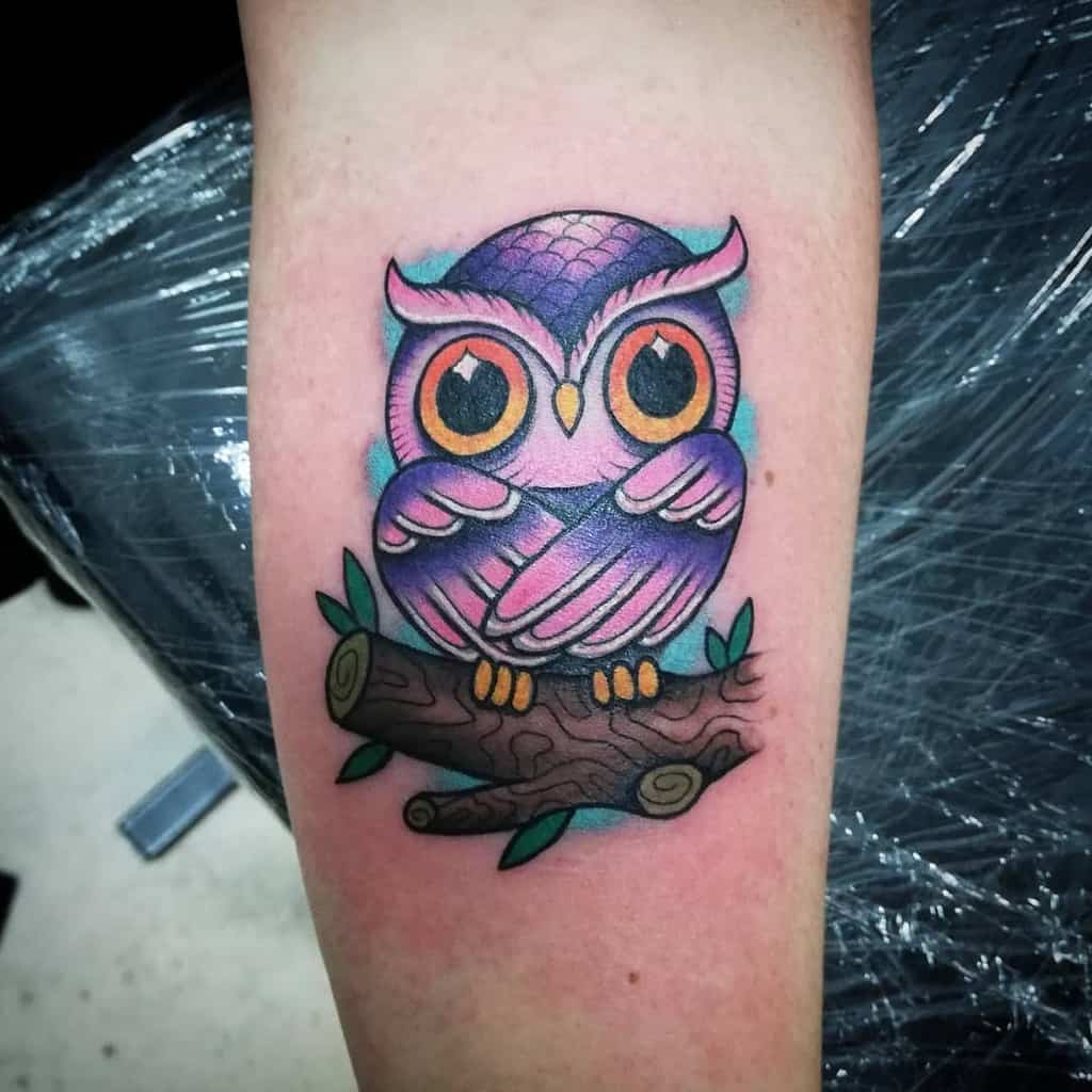 Small Colored Owl Tattoos specchiotattoo