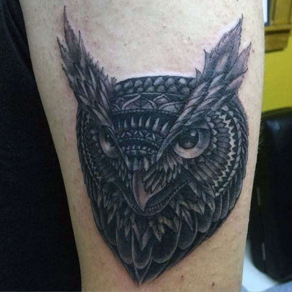 Small Manly Blue Owl Tattoo