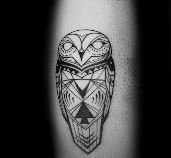 Small Masculine Guys Tribal Owl Geometric Tattoo Designs