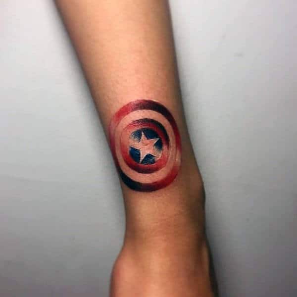 Small Wrist Captain America Shield Guys Red White And Blue Tattoo Ideas