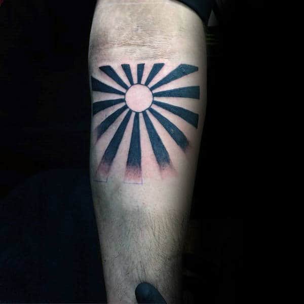 Square Rising Sun Mens Inner Forearm Tattoos
