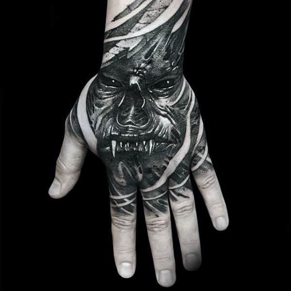 Terrifying Beast Interesting Black Tattoo Male Hands