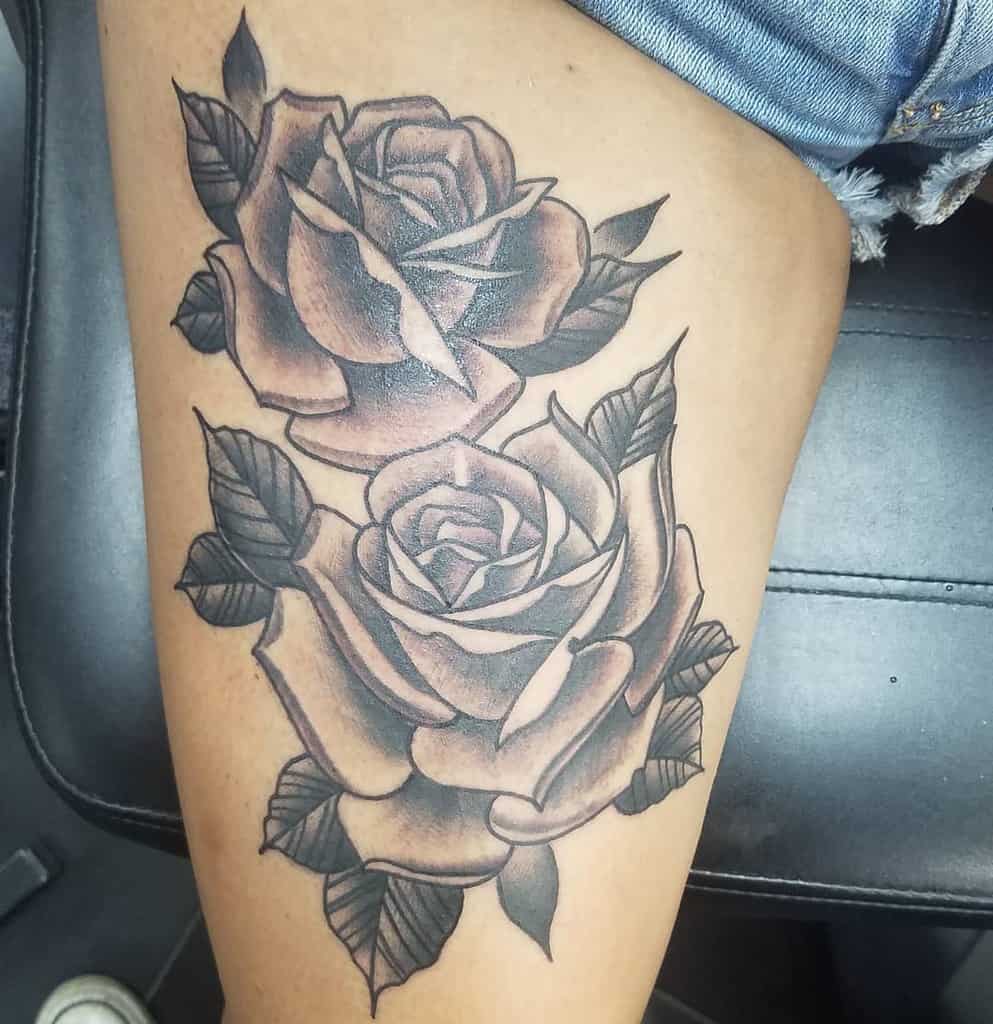 thigh black and grey rose tattoos tattoo_chriz