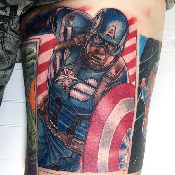 Thigh Captain America Male Tattoo