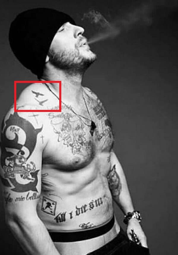 tom hardy flying bird tattoo
