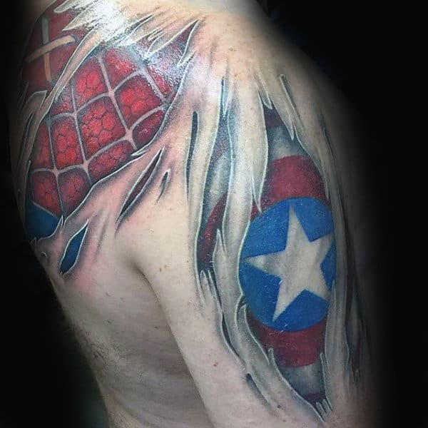 Torn Skin Guys Captain America Shield Tattoos