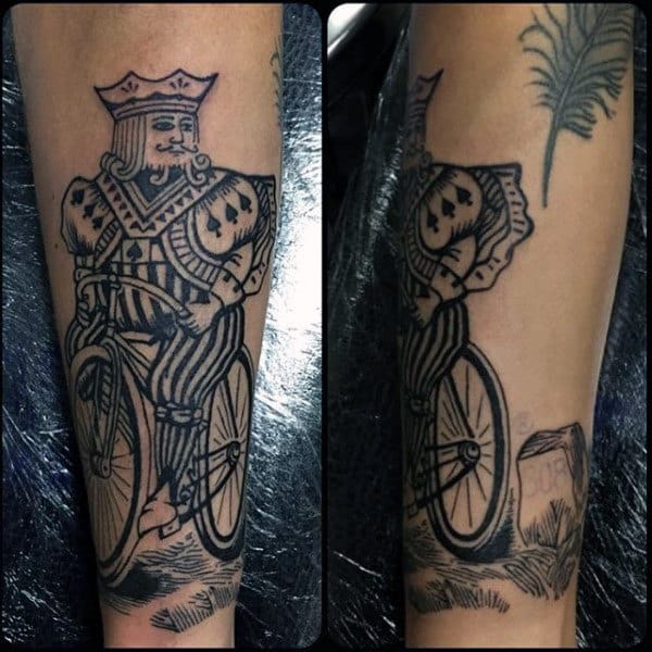 Traditional Guys Playing Card King Tattoo On Forearm