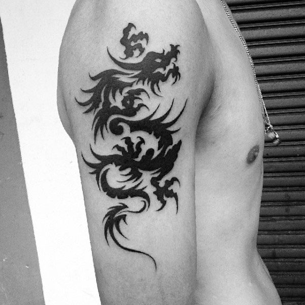 Tribal Tattoo Dragon For Guys On Upper Arms