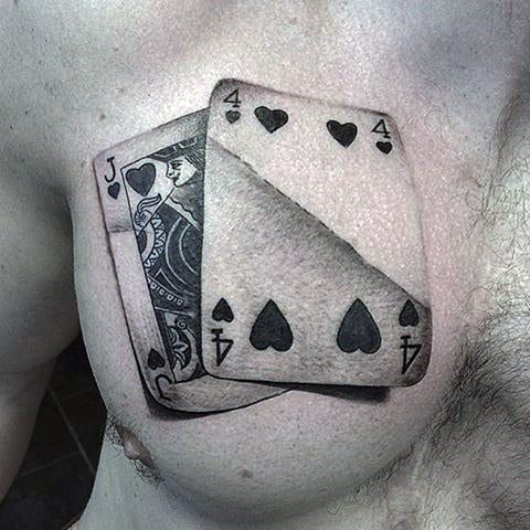 Upper Chest Realistic Male Playing Card Tattoo Ideas