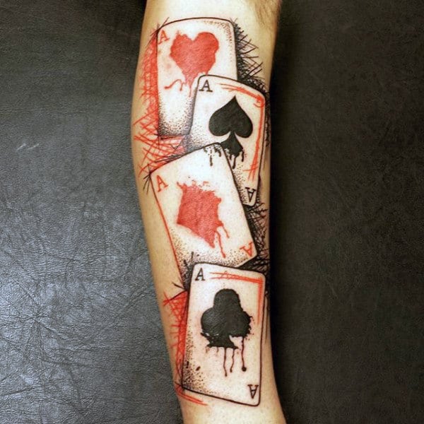 Watercolor Playing Card Male Forearm Tattoo