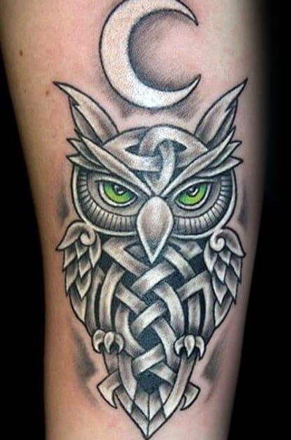 White Ink Tribal Arm Celtic Owl Guys Tattoo Ideas