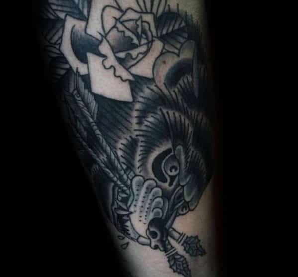 Wolf With Arrows In Mouth Traditional Old School Mens Arm Tattoo