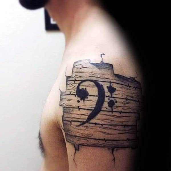 Wood Beard Music Note Mens Upper Arm Tattoos