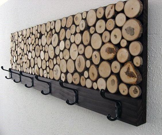 wood log coat rack wall art