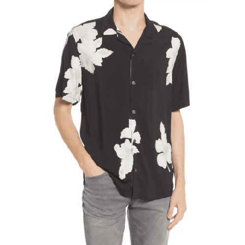 AllSaints Bouquet Relaxed Fit Floral Short Sleeve Button Up