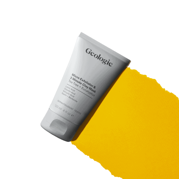 Geologie's Micro Exfoliator and 3 Minute Clay Mask On yellow background