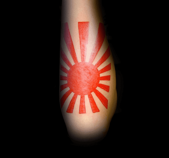 Outer Forearm Square Rising Sun Mens Red Ink Tattoos